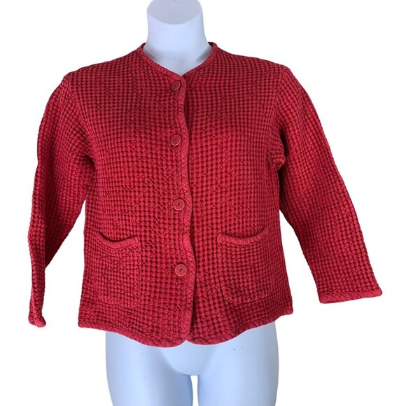 The Territory Ahead Jacket Size Petite Medium Waffle Knit Button Up Linen Cotton - Picture 1 of 4
